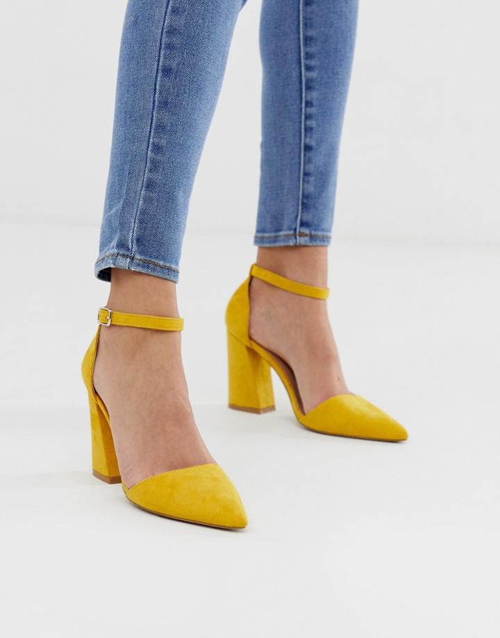 Glamorous Pointed Heeled Shoes In Bright Yellow