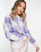 New Look Oversized Gingham Sweater In Purple