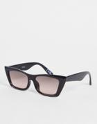 Asos Design Recycled Frame Angled Square Cat Eye Sunglasses With Ombre Lens-black