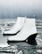 Asos Design Cuban Heeled Chelsea Boot In White Leather With Metal Toe Detail
