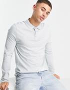 Asos Design Long Sleeve Jersey Polo In Gray Blue-blues