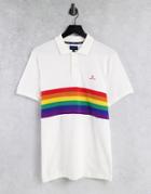 Gant Pride Capsule Rainbow Chest Stripe Pique Polo In Eggshell-white