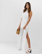 Skylar Rose Wide Leg Relaxed Pants With Leg Split Two-piece - White