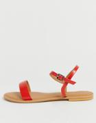 Asos Design Flume Leather Flat Sandals In Red - Red