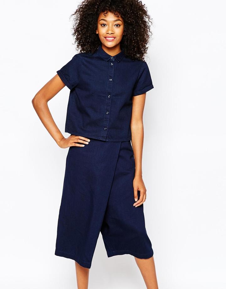 Monki Oversized Boxi Denim Shirt - Navy