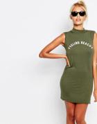 Adolescent Clothing Bodycon Sleeveless Tank Dress With Feeling Beachy Print - Khaki