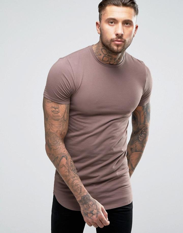 Asos Super Longline Muscle T-shirt In Violet Gray With Curved Hem - Purple