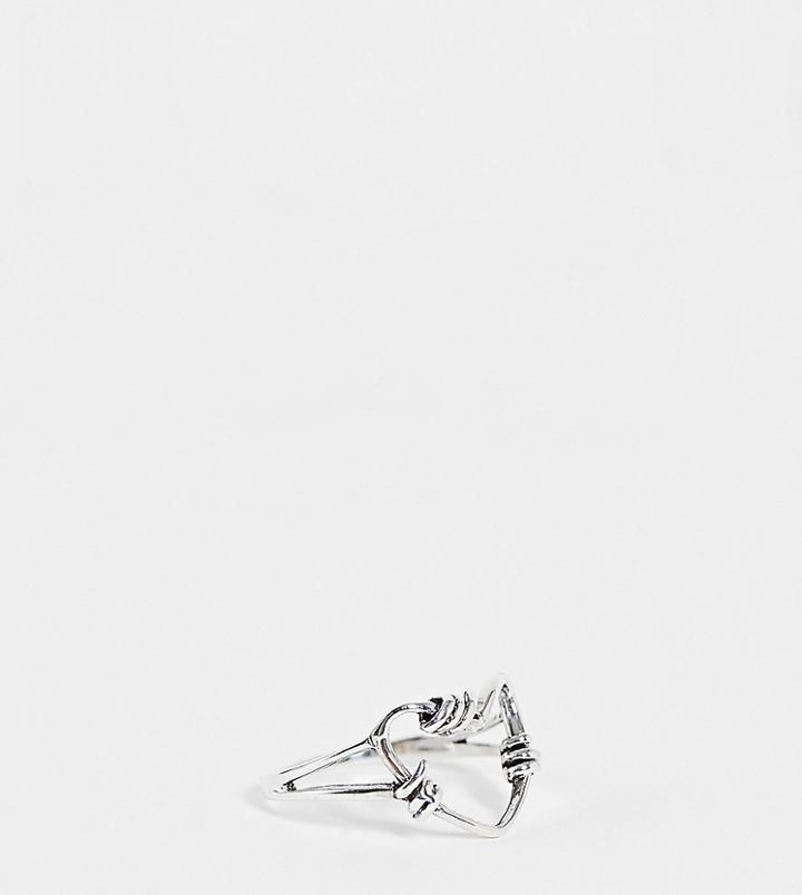 Asos Design Sterling Silver Ring In Barbed Wire Heart Design