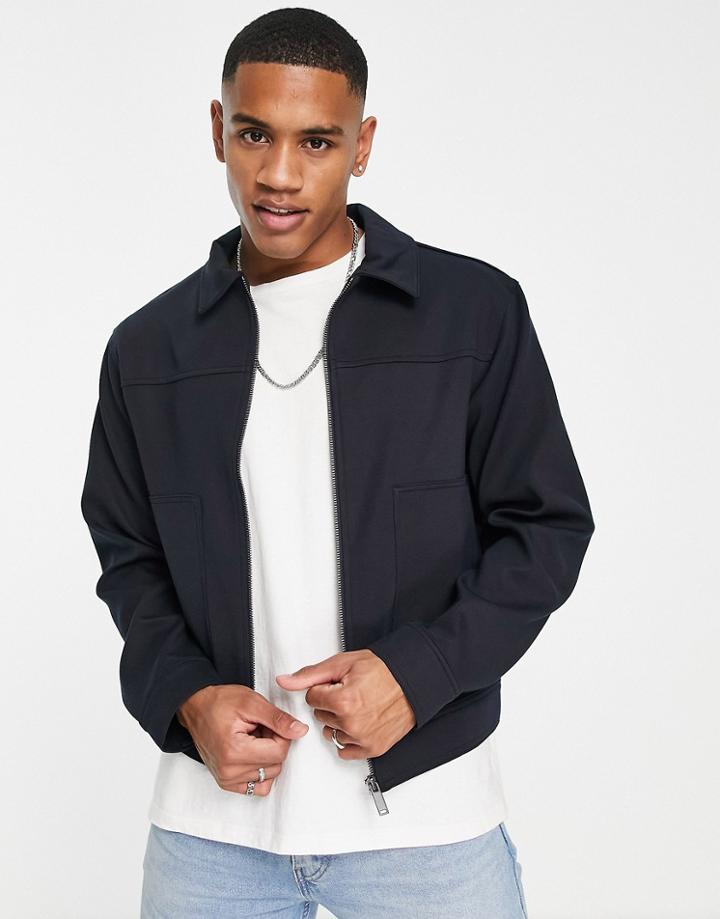 River Island Ponte Worker Jacket In Navy
