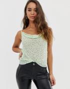 Asos Design Embellished Sequin Cami Top With Cowl Neck-green