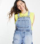 Reclaimed Vintage Inspired Short Overalls In Mid Blue Wash-blues