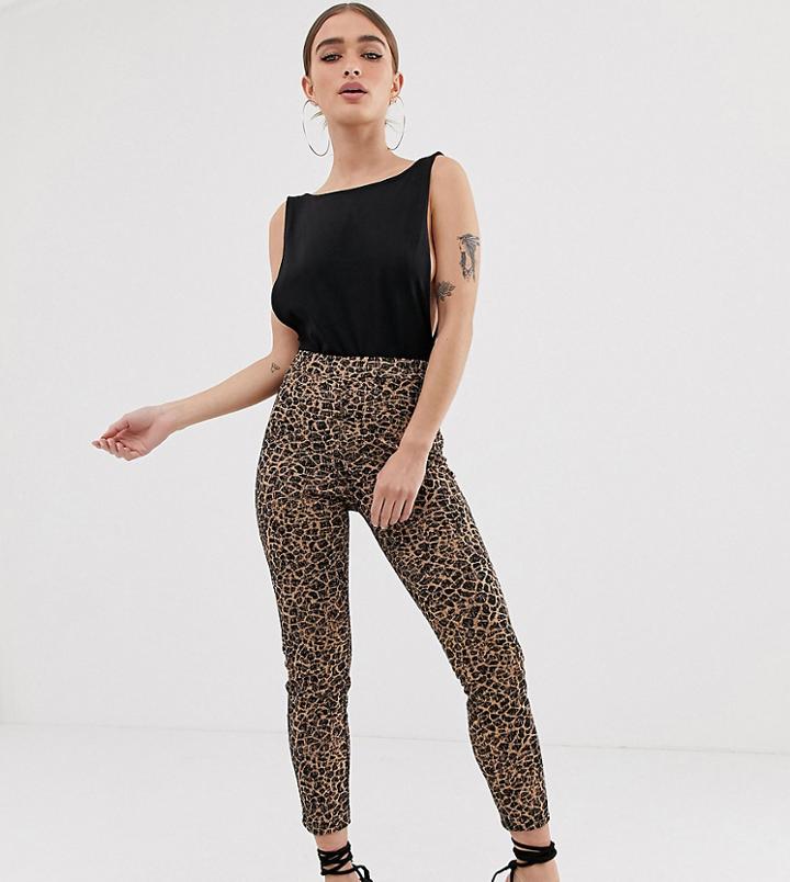 Asos Design Petite Leopard Jaquard Pull On Skinny Pants-multi