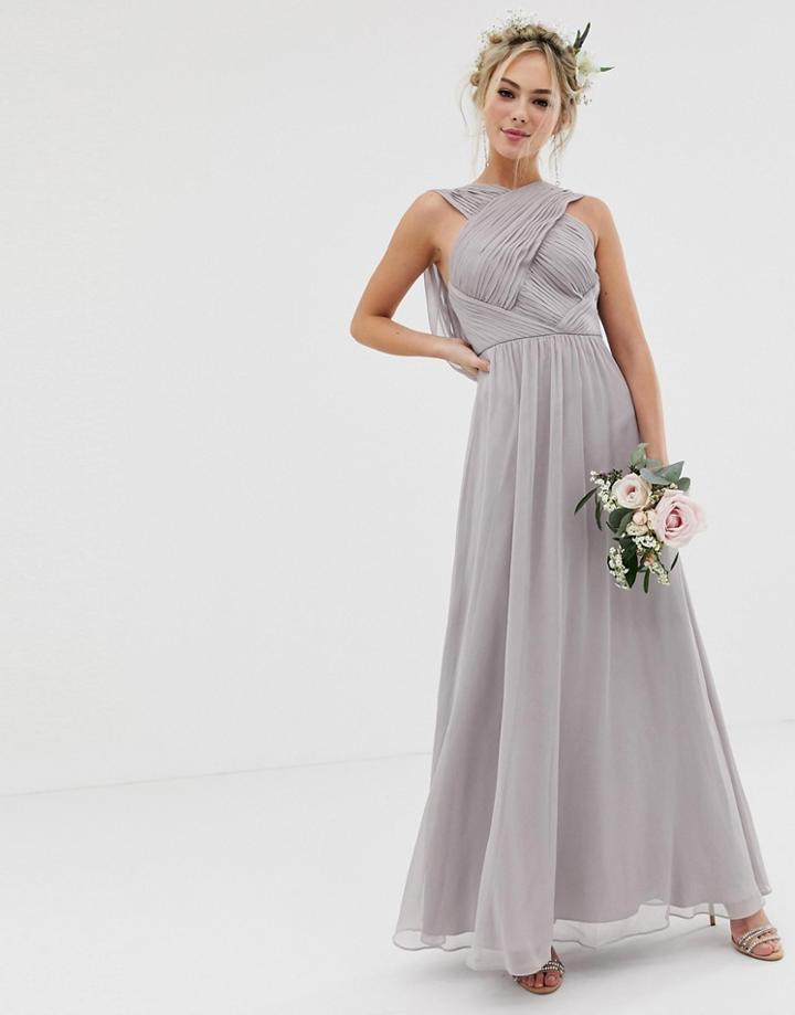 Asos Design Bridesmaid Cross Front Soft Drape Maxi Dress-gray