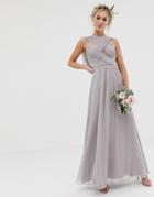 Asos Design Bridesmaid Cross Front Soft Drape Maxi Dress-gray