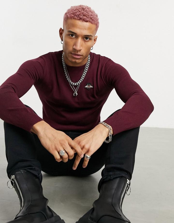 Devils Advocate Embroidered Bee Fitted Crew Neck Sweater