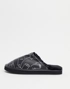 Monki Face Print Mule Slippers In Black