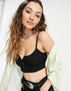 Bershka Button Front Ribbed Crop Cami In Black