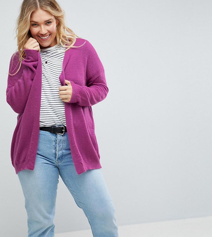 Asos Curve Cardigan In Fine Knit Fluffy Yarn - Purple