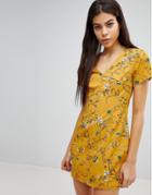Missguided Floral Button Detail Dress - Yellow