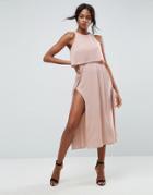Asos Crop Top Thigh Split Midi Dress - Pink