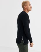 Asos Design Muscle Sweatshirt In Black With Silver Side Zips