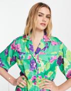 Topshop Ultimate Floral Resort Shirt In Green