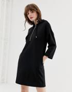 Monki Hooded Sweatshirt Dress In Black - Black