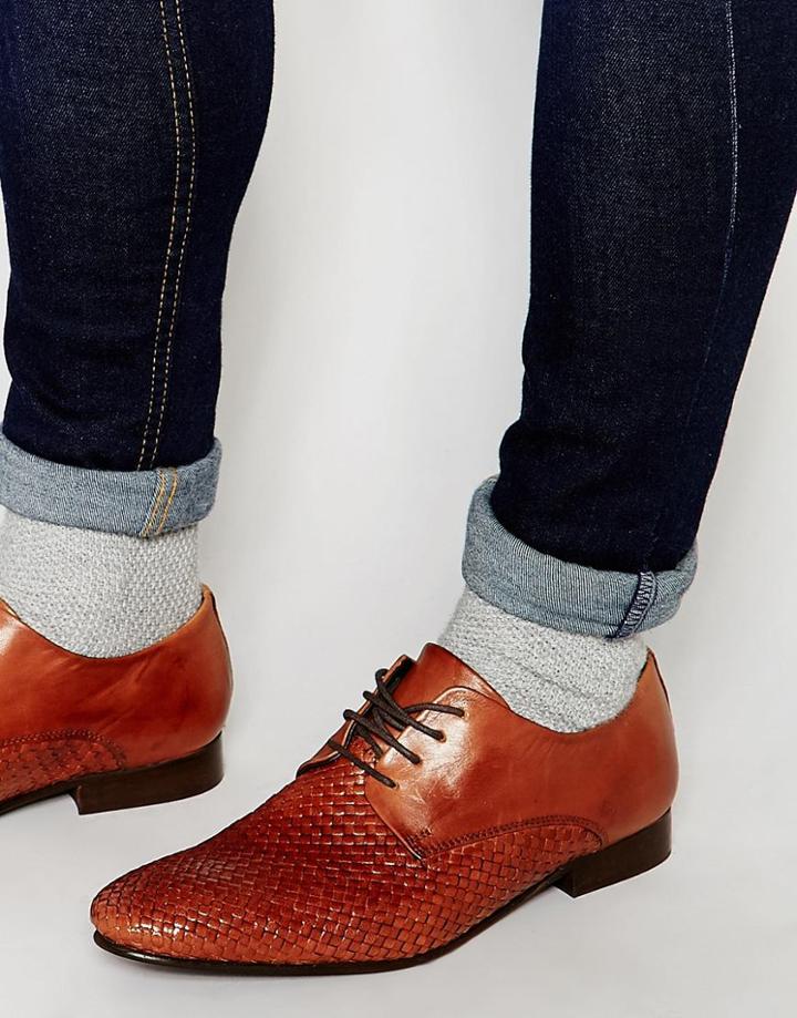 Asos Derby Shoes In Woven Tan Leather - Tan