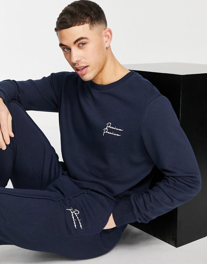 Jack & Jones Premium Lounge Sweatshirt With Script Logo In Navy