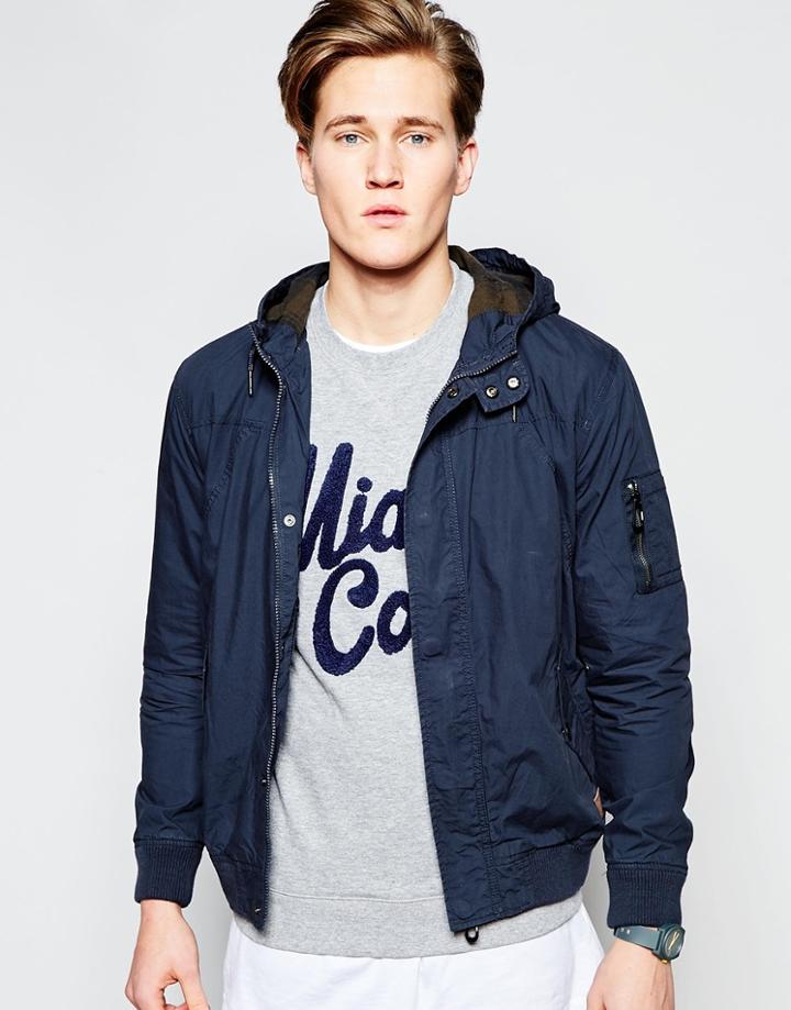 Threadbare Hooded Lightweight Jacket - Navy