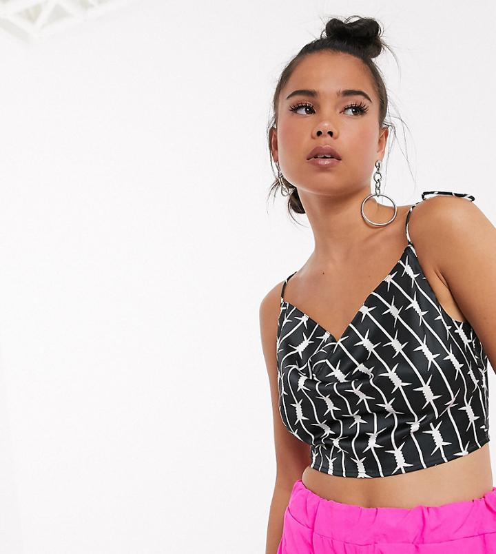 Collusion Cowl Neck Tie Up Top In Wire Print - Multi