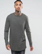 Asos Longline Long Sleeve T-shirt With Curve Hem And Zip In Khaki - Green