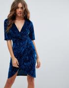 Club L Velvet Wrap Front Dress - Blue