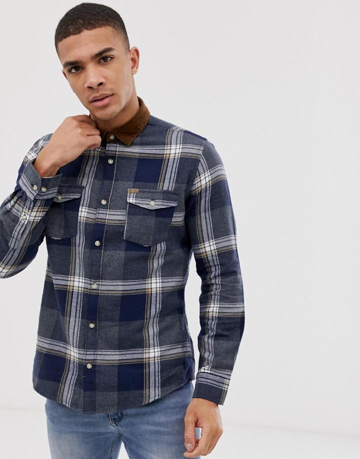 Jack & Jones Cord Collar Check Shirt In Navy - Blue