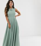 Asos Design Petite Maxi Dress With 3d Floral Embellished Neckline-green