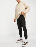 Topman Skinny Washed Cotton Cargo In Black
