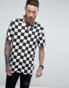 Asos Regular Fit Shirt With Revere Collar In Checkerboard Print - Black