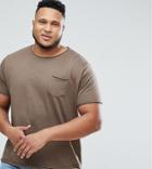 Brave Soul Plus Basic Raw Edge T-shirt - Brown