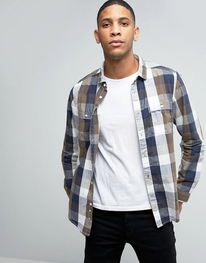 Esprit Button Down Double Pocket Check Shirt - Green
