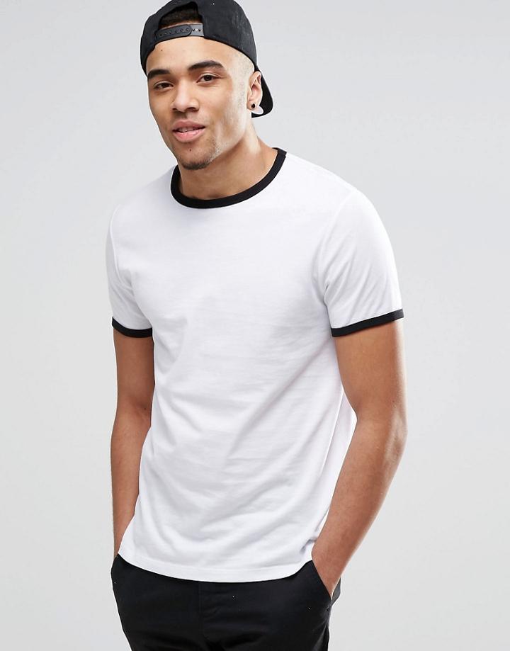 Asos T-shirt With Contrast Neck And Cuff In White