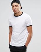 Asos T-shirt With Contrast Neck And Cuff In White