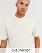 Asos White Oversized Fit T-shirt In Super Soft Brushed Cotton In Beige