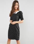 Trollied Dolly Shifty Sista Diamond Print Dress With Collar Detail - Navy