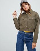 Asos Design Denim Jacket With Detachable Lining In Khaki - Green