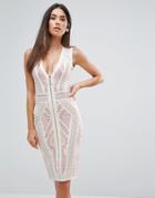 Forever Unique Lace Bodycon Dress With Contrast Lining - Cream