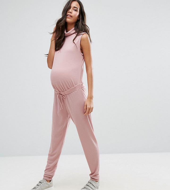 Missguided Maternity Slouch Ribbed High Neck Jumpsuit-purple