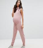 Missguided Maternity Slouch Ribbed High Neck Jumpsuit-purple