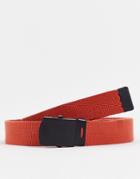 Asos Design Woven Belt In Burnt Orange With Black Buckle Detail-red