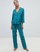 Asos Design Leopard Print Traditional Pants Set In 100% Modal-green