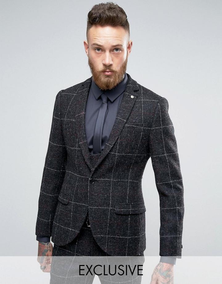 Noose & Monkey Super Skinny Harris Tweed Suit Jacket - Black
